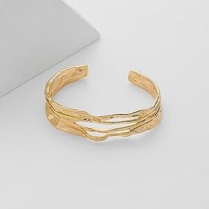 Gold Textured Multi Strand Cuff Bracelet Molten Liquid‎ Metal Statement Bangle